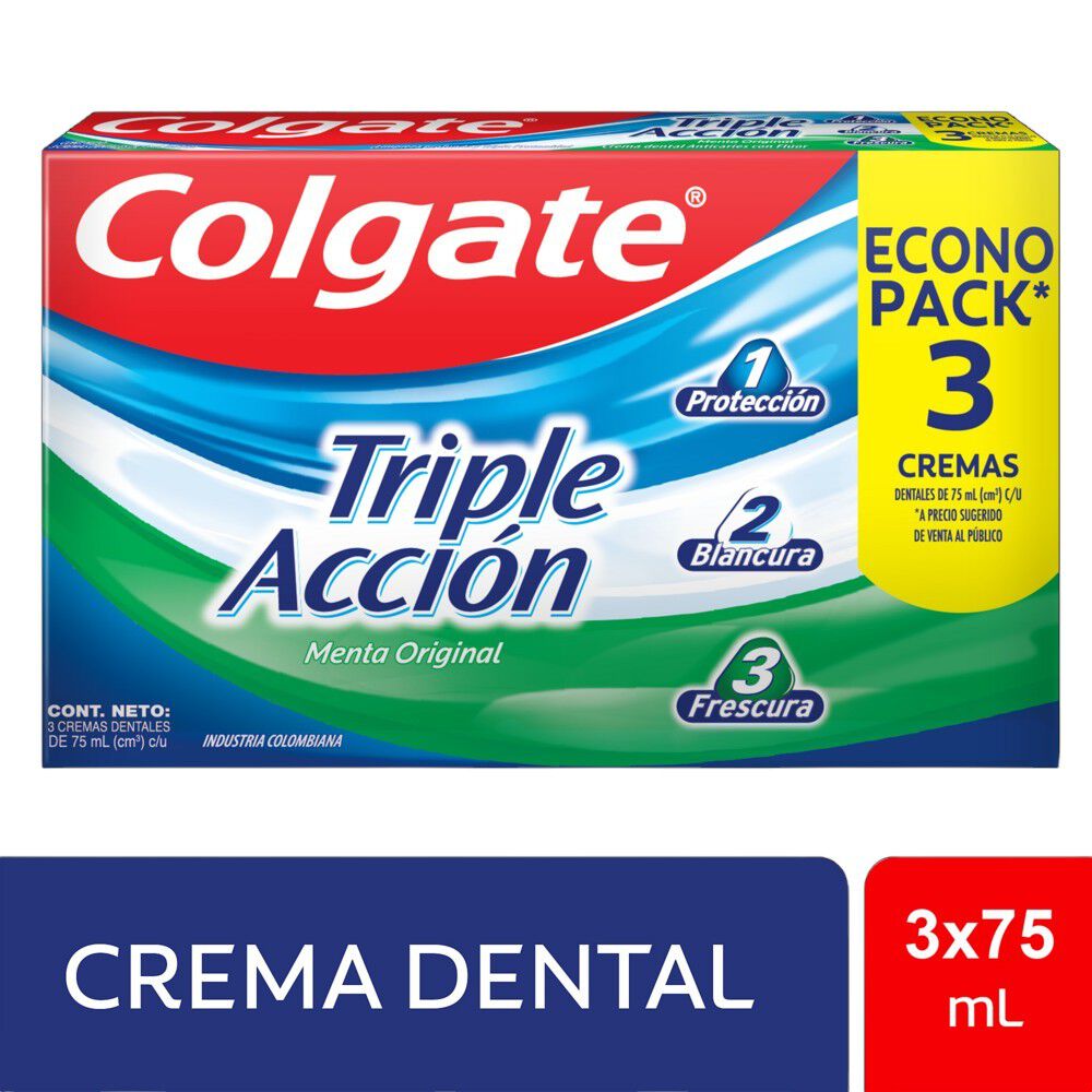 Crema Dental Triple Acción Colgate Paquete X 3Tubox75Ml