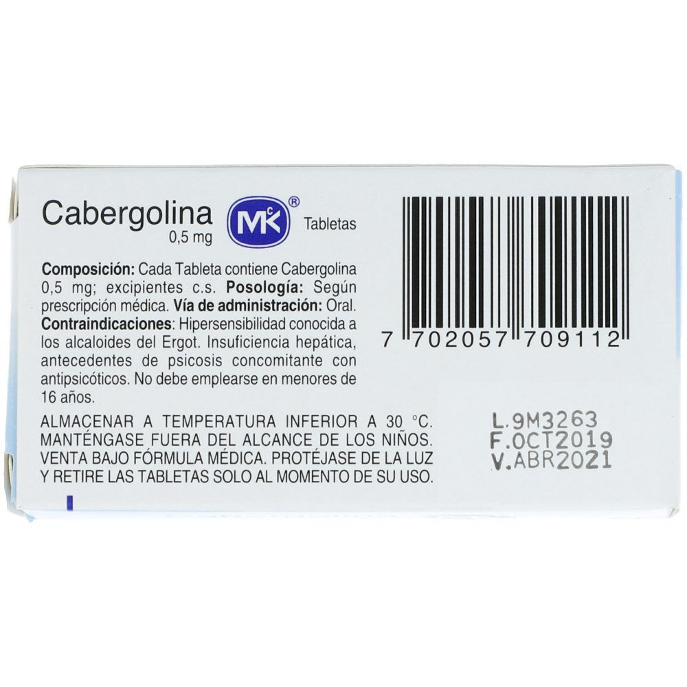 Cabergolina MK 0.5 mg Caja X 4 Tabletas