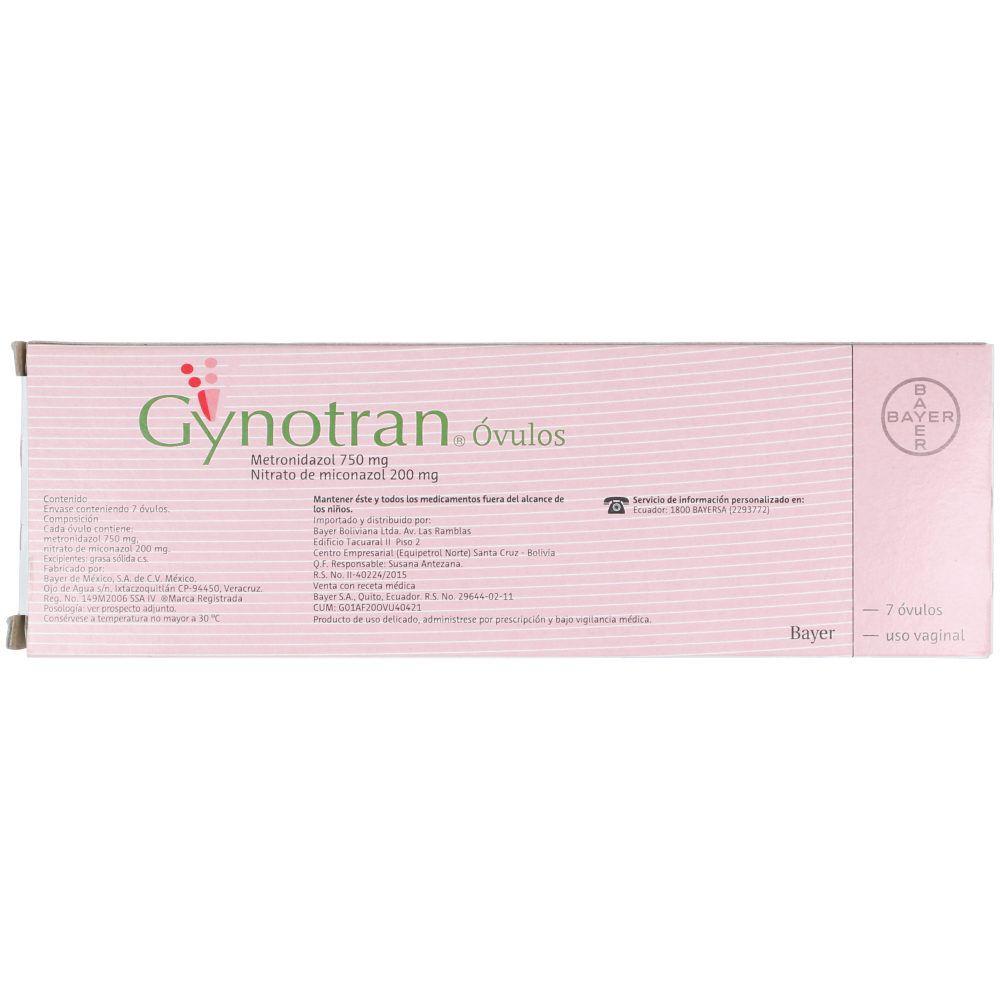 Gynotran Óvulos Uso Vaginal 750Mg+200Mg Caja X 7