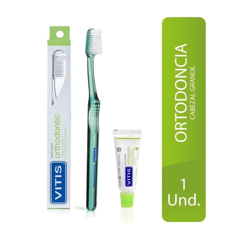 Cepillo Dental + Pasta Dentrifica Vitis Orthodontic Limpieza Especifica En Portadores De Ortodoncia Kit X 1Cepillo+Tubo X15Ml