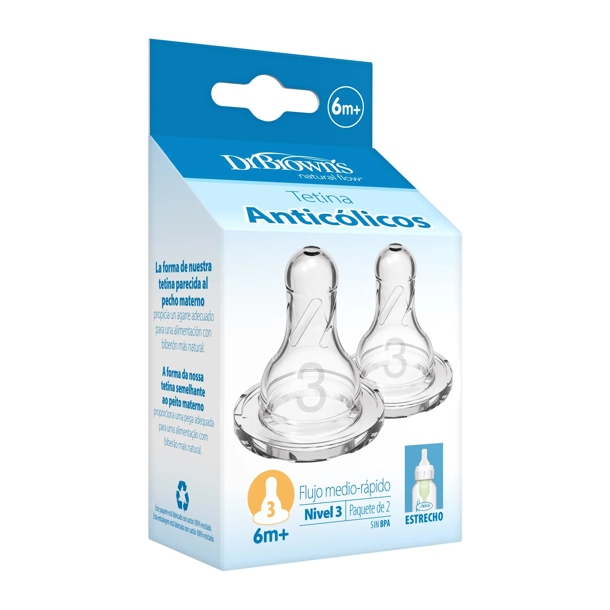 Tetina Dr Brown'S Anticolico Estrecho 6M+ Caja 2Unidades
