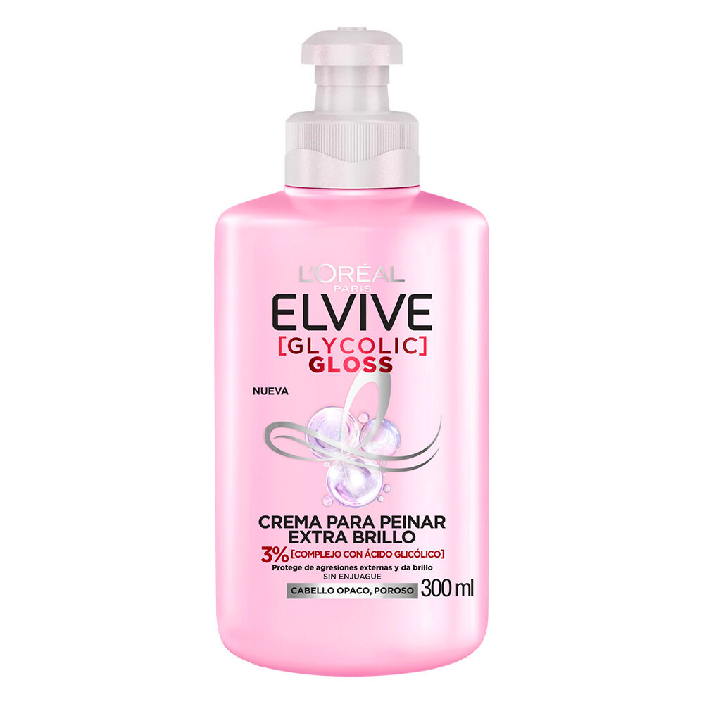 Crema-Para-Peinar-Loreal-Paris-Elvive-Glycolic-Gloss-3%-Frasco-X-300Ml-imagen-1