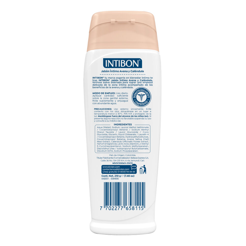 Jab&oacute;n-Intimo-Intibon-Avena-Y-Cal&eacute;ndula-Mujer-Intibon-Frasco-210g-imagen-2