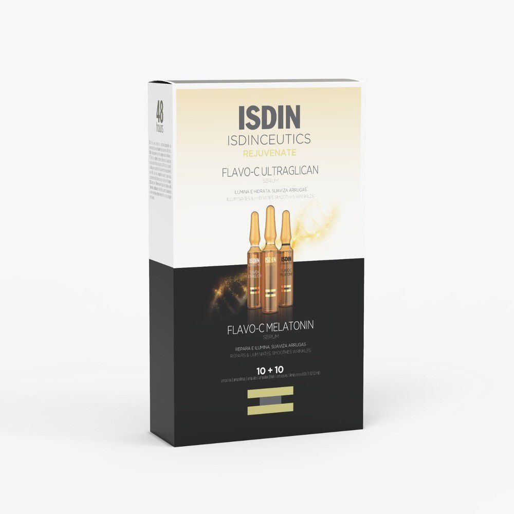 Isdinceutics Flavo-C Ultraglican Serum Antioxidante Día X 10 Ampollas + Flavo C Melatonin Serum Reparador Noche X 10 Ampollas