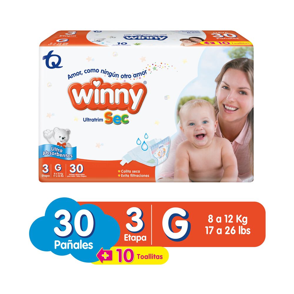 Promo Winny Ultratrim Sec Talla G +10 Toallitas Paquete X 30