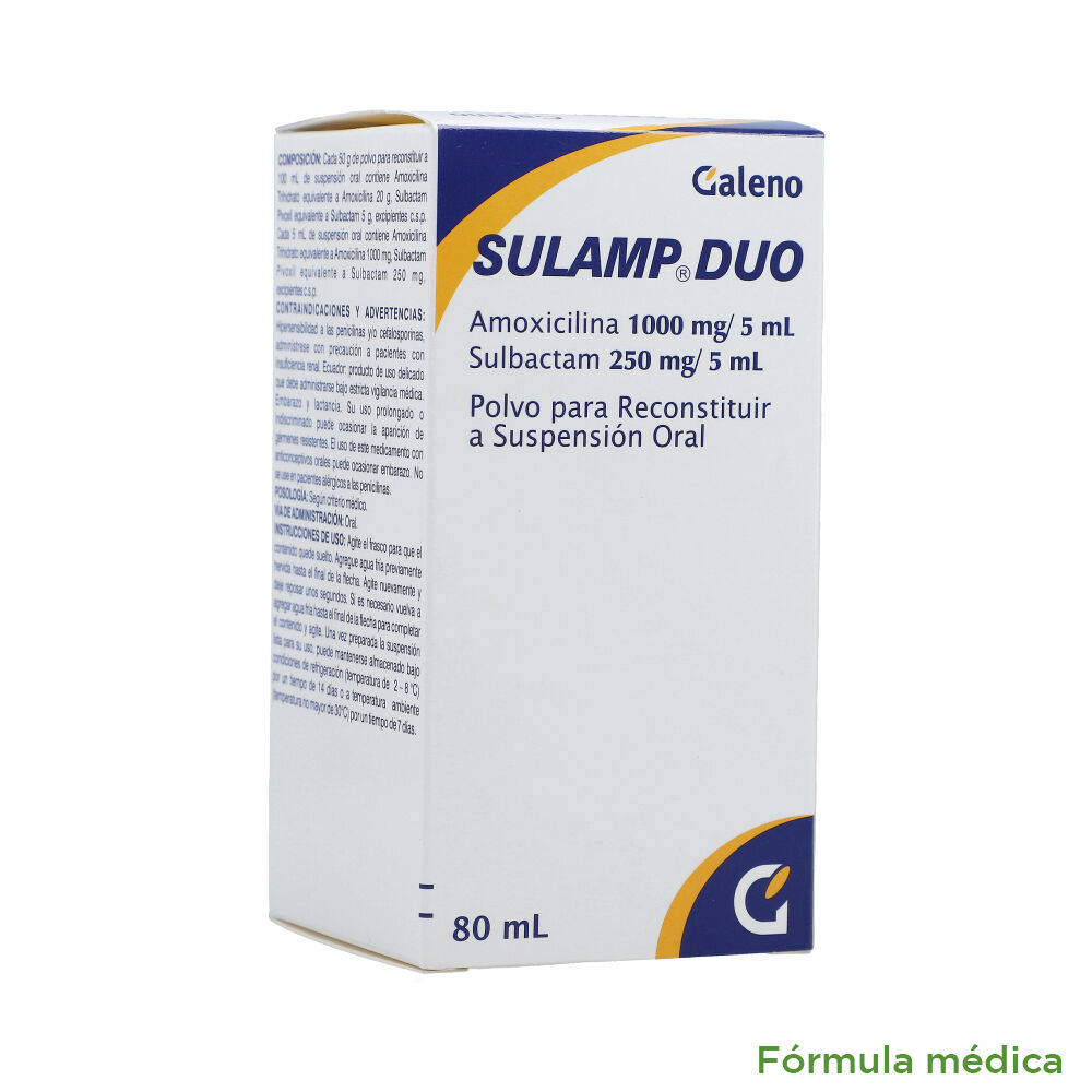 Sulamp Duo (1000+250)Mg/5Ml(20+5)% Polvo Suspension Oral Frasco X 80Ml
