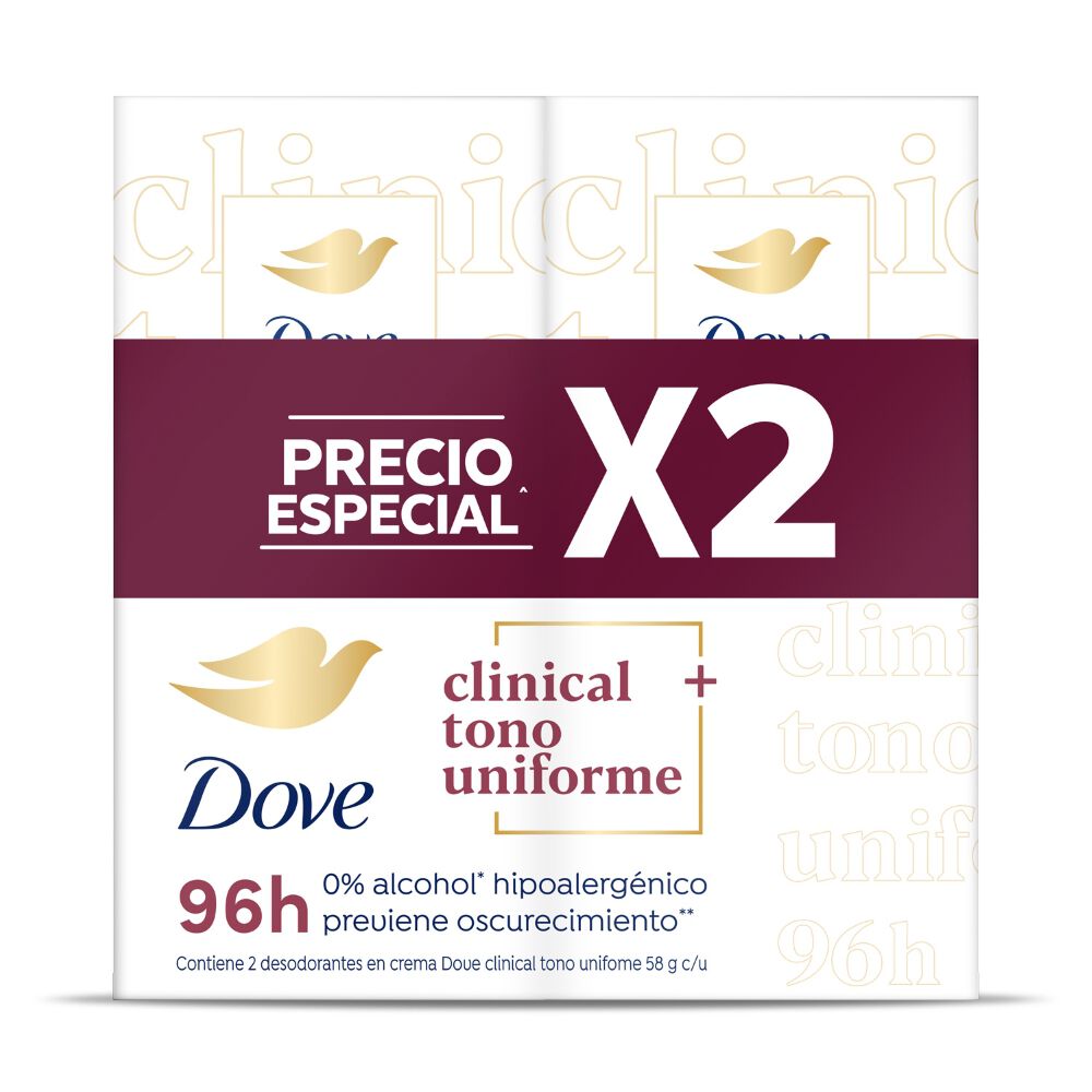 Promo Desodorante En Crema Dove Clinical + Tono Uniforme Paquete Por 2Barra Por 58Gr Barrara