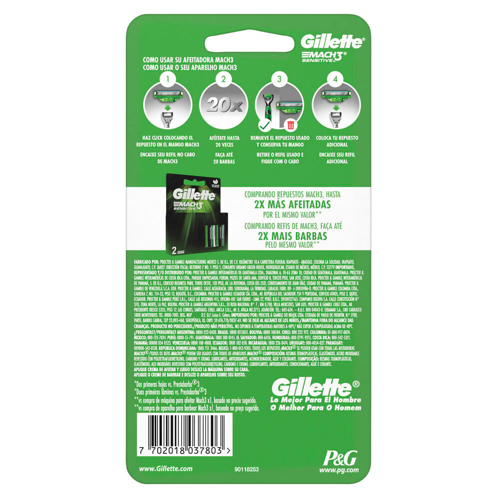 Máquina-Para-Afeitar-Gillette-Mach-3-Sensitive-Empaque-Con-1-Unidad-imagen-2