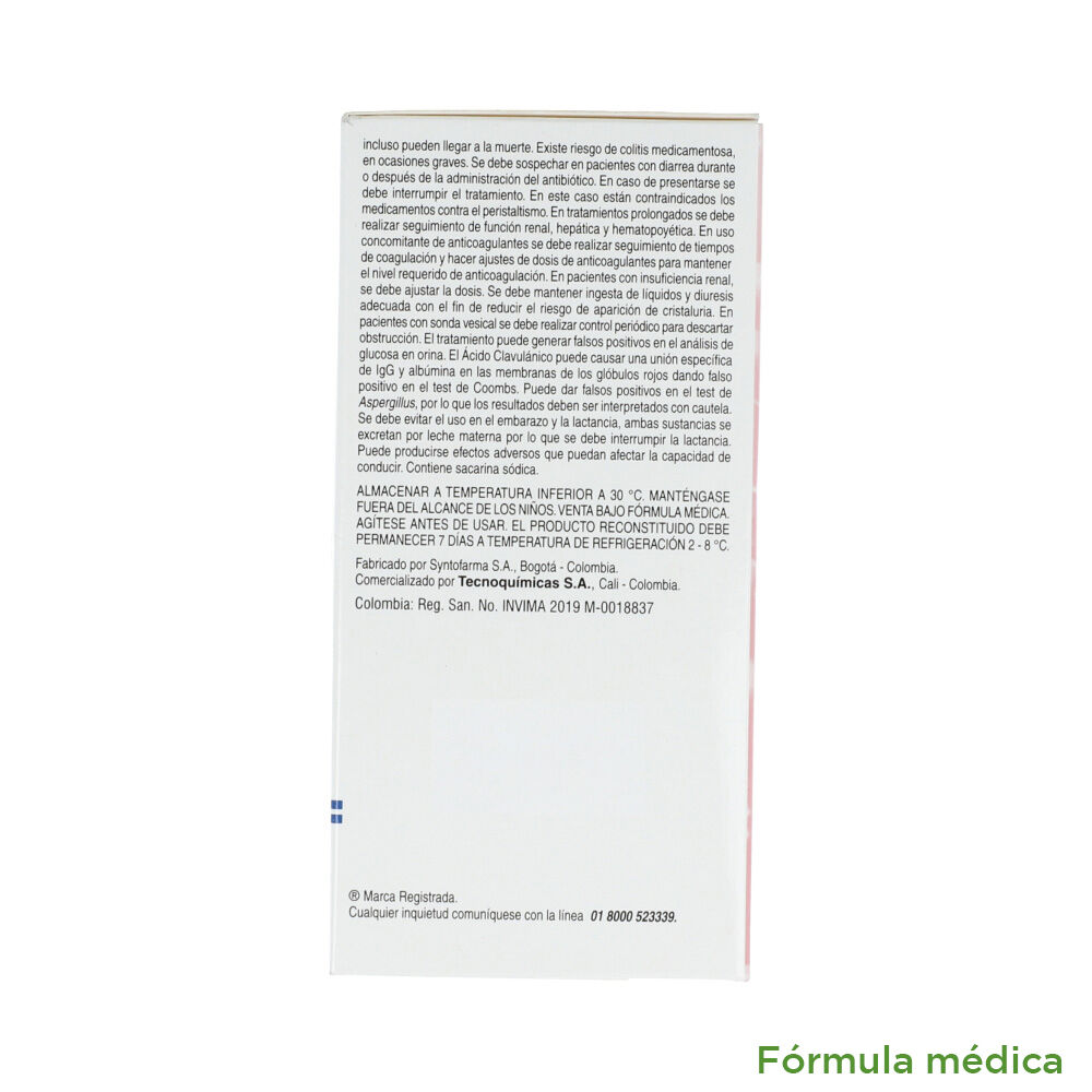 Amoxicilina+Clavulanico-Acido-(250+62.5)Mg/5Ml(5+1.25)%-Polv-Susp-Oral-Mk-Fco-X-100Ml-imagen-2