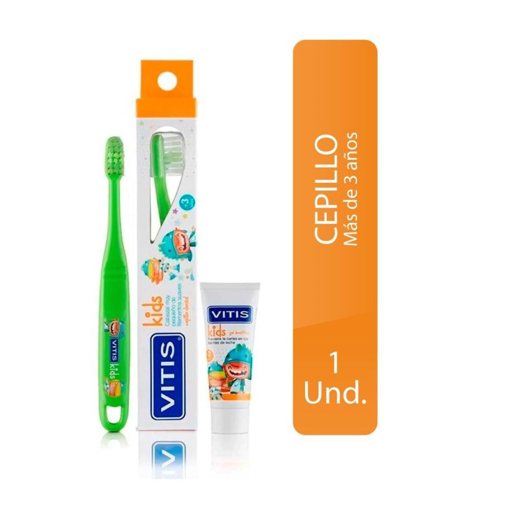 Cepillo Dental + Pasta Dentrifica Vitis Kids Cabezal Muy Pequeno Suave Kit X 1Cepillo+Tubox8Ml