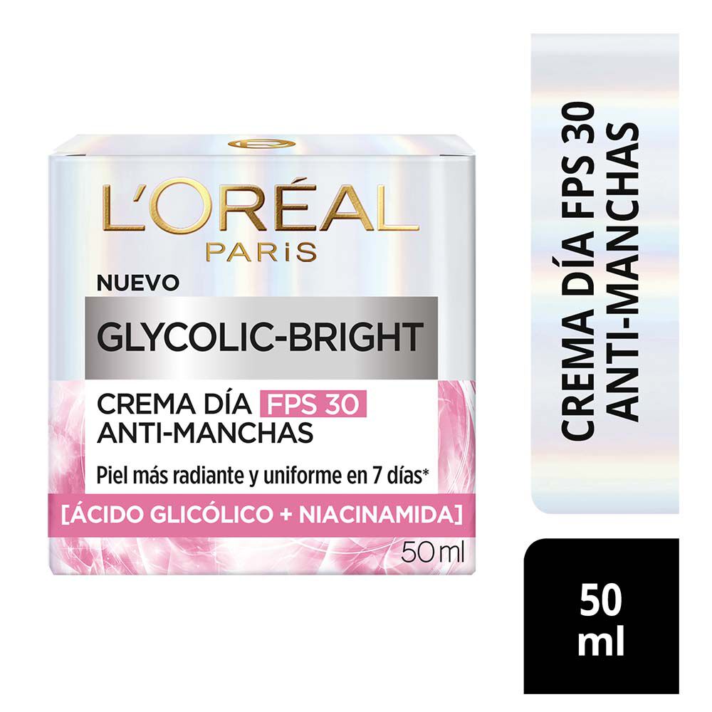 Crema Hidratante Facial Día L'Oréal Paris Glycolic Bright Antimanchas Ácido Glicólico Y Niacinamida 50 Ml