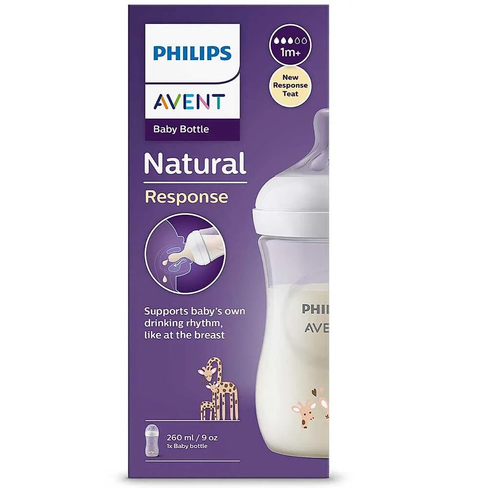 Tetero-Philips-Avent-Natural-Response-Jirafa-1M+-Frasco-por-9Onz-imagen