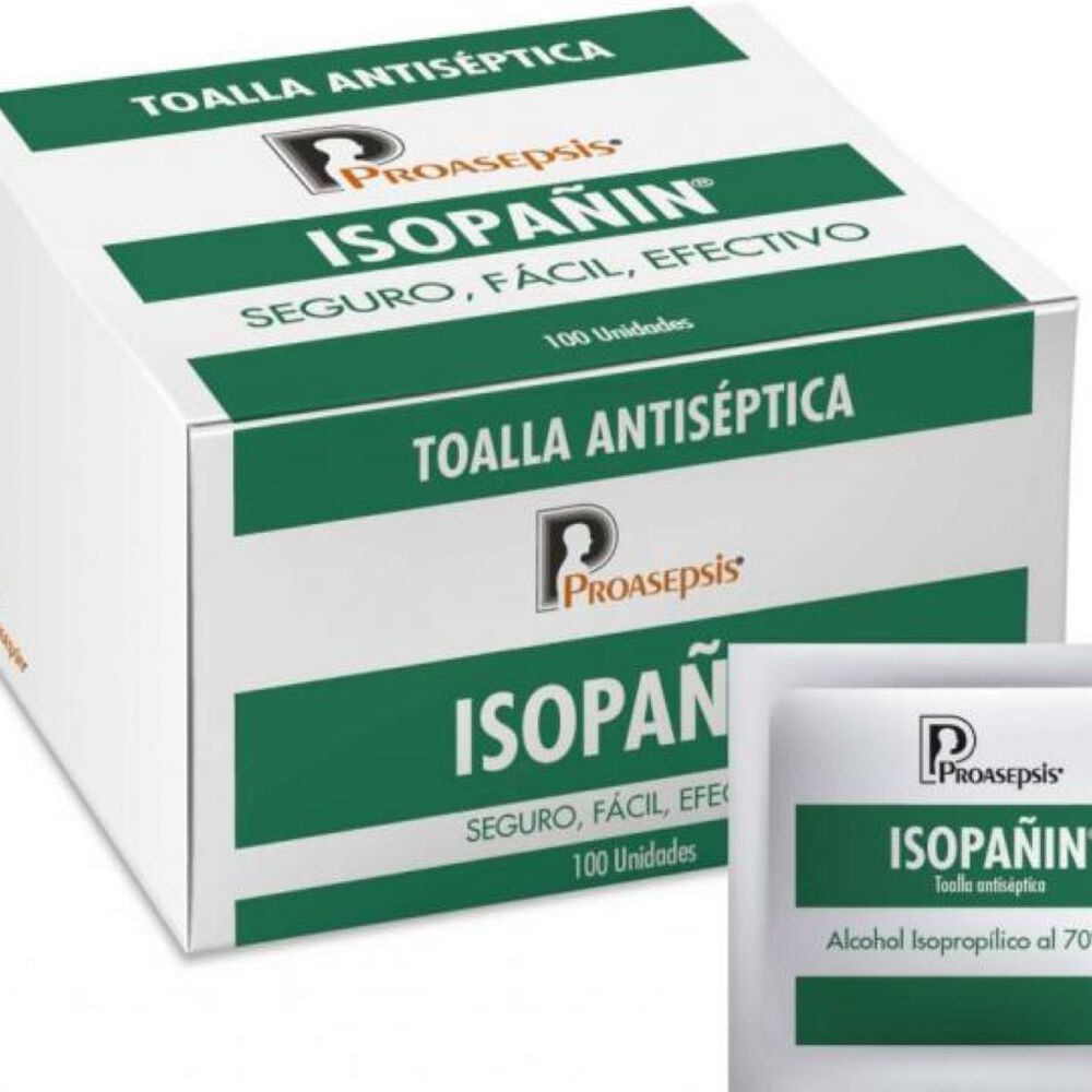 Toalla-Antiseptica-Impregnada-De--Alcohol-Isopropilico-Al-70%--Isopañin---Caja-X-100-Sobres-imagen