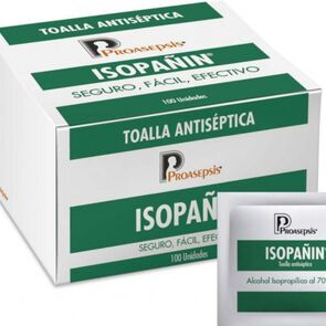 Toalla-Antiseptica-Impregnada-De--Alcohol-Isopropilico-Al-70%--Isopañin---Caja-X-100-Sobres-imagen