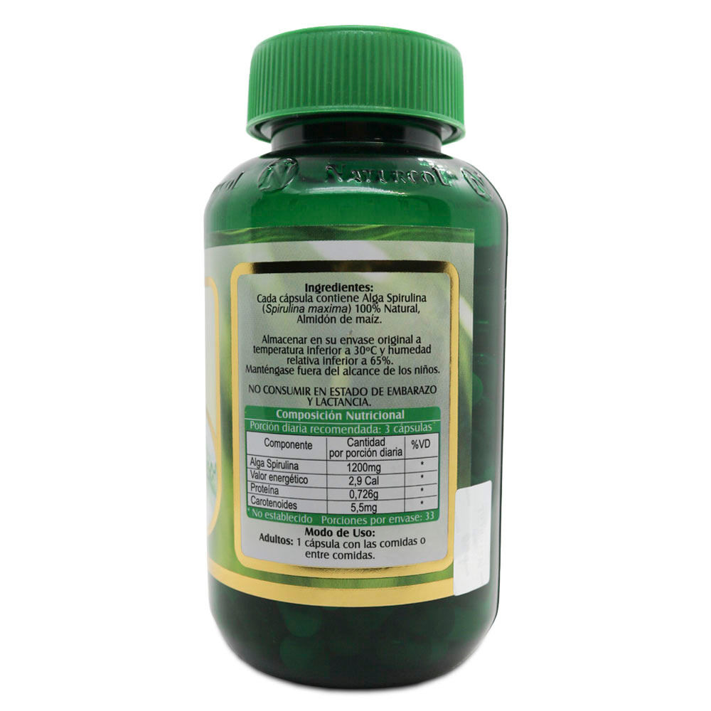 Spirulina-Maxima-Naturcol-400Mg-Cápsulas-Frasco-X-100-imagen-2