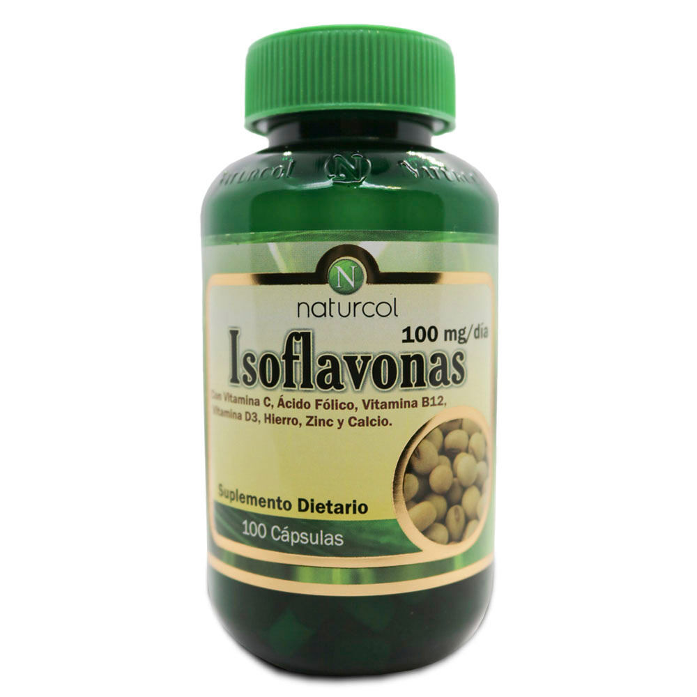 Isoflavonas-Naturcol-Vitamina-C,-B12,-D3,-Ácido-Fólico,-Hierro,-Zinc-Y-Calcio-Cápsulas-Frasco-X-100-imagen-1