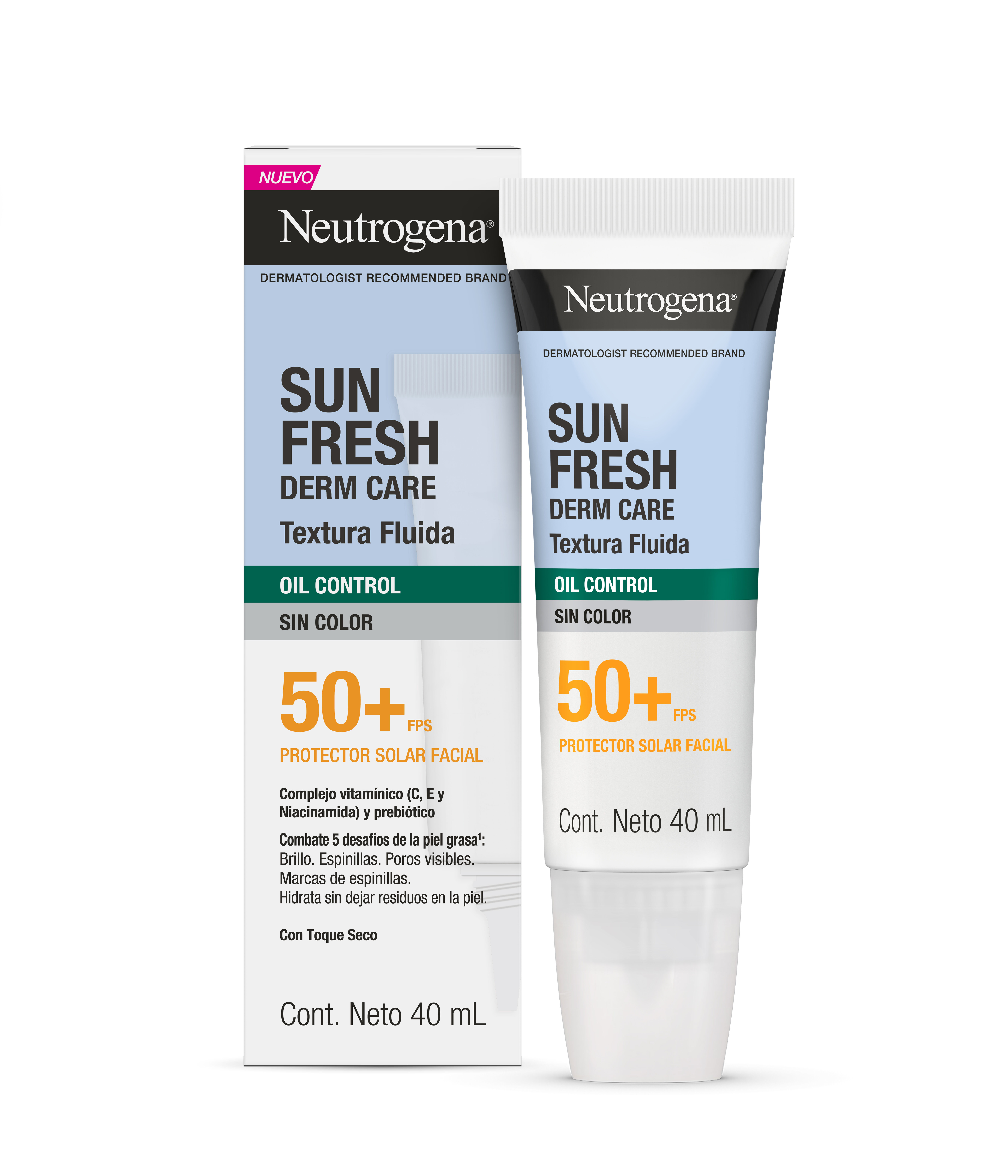 Protector Solar Facial Neutrogena Sun Fresh Textura Fluida 50+ Fps Tubo X 40Ml Sin Color