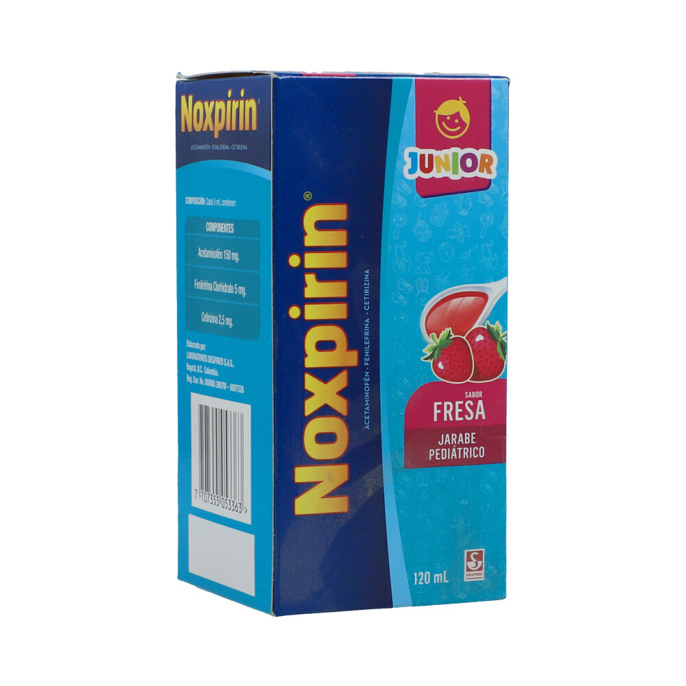 Noxpirin-Junior-(150+2.5+5)mg-/-5-mL-(3+0.05+0.1)%-Jarabe-Sabor-a-Fresa-Frasco-X-120--mL+-Cuchara--imagen