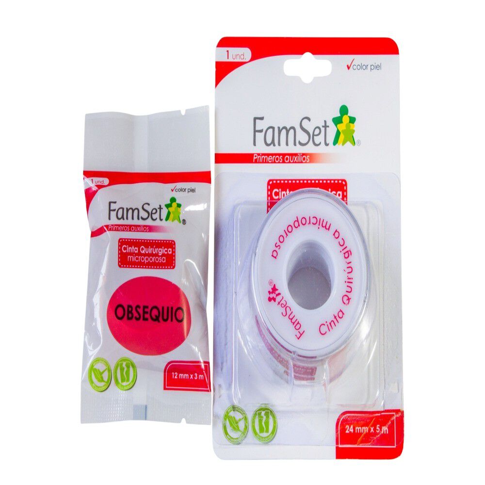 Promo Cinta Quirurgica Microporosa Obsequio 12Mm Por 3M Paquete Famset 24Mm Por 5M Piel