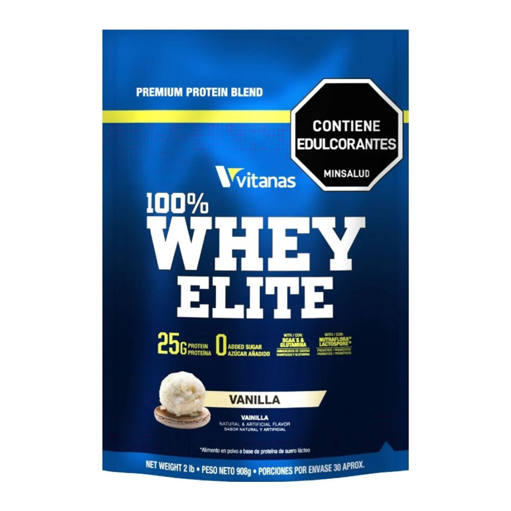 Alimento En Polvo Whey Elite A Base De Proteina De Suero Lacteo Doypack  908Gr Vainilla
