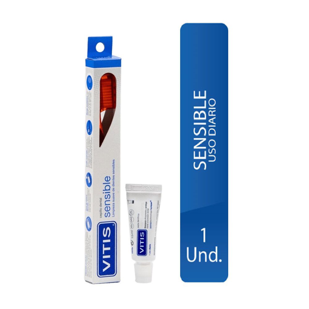 Cepillo Dental + Pasta Dentrifica Vitis Blanqueadora Kit 1Cepillo+Tubo 15Ml