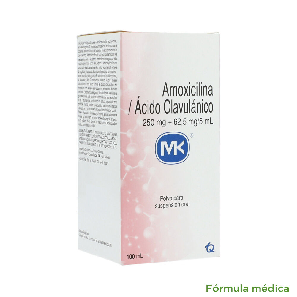 Amoxicilina+Clavulanico Acido (250+62.5)Mg/5Ml(5+1.25)% Polv Susp Oral Mk Fco X 100Ml