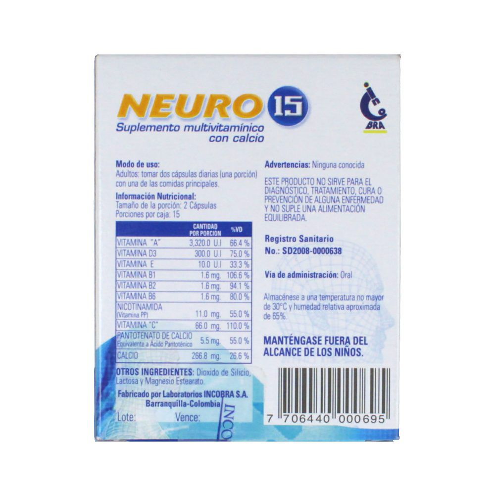 Neuro-15-Cápsula---Suplemento-Multivitaminico-Con-Calcio-Caja-X-30-Cápsulas-imagen-2