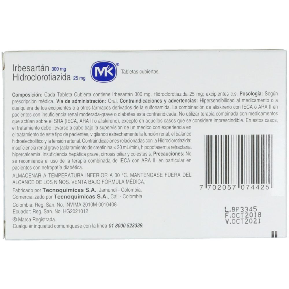 Irbesartan-Hidroclorotiazida-Mk-300Mg+25Mg-Caja-X-14-Tabletas-imagen-2