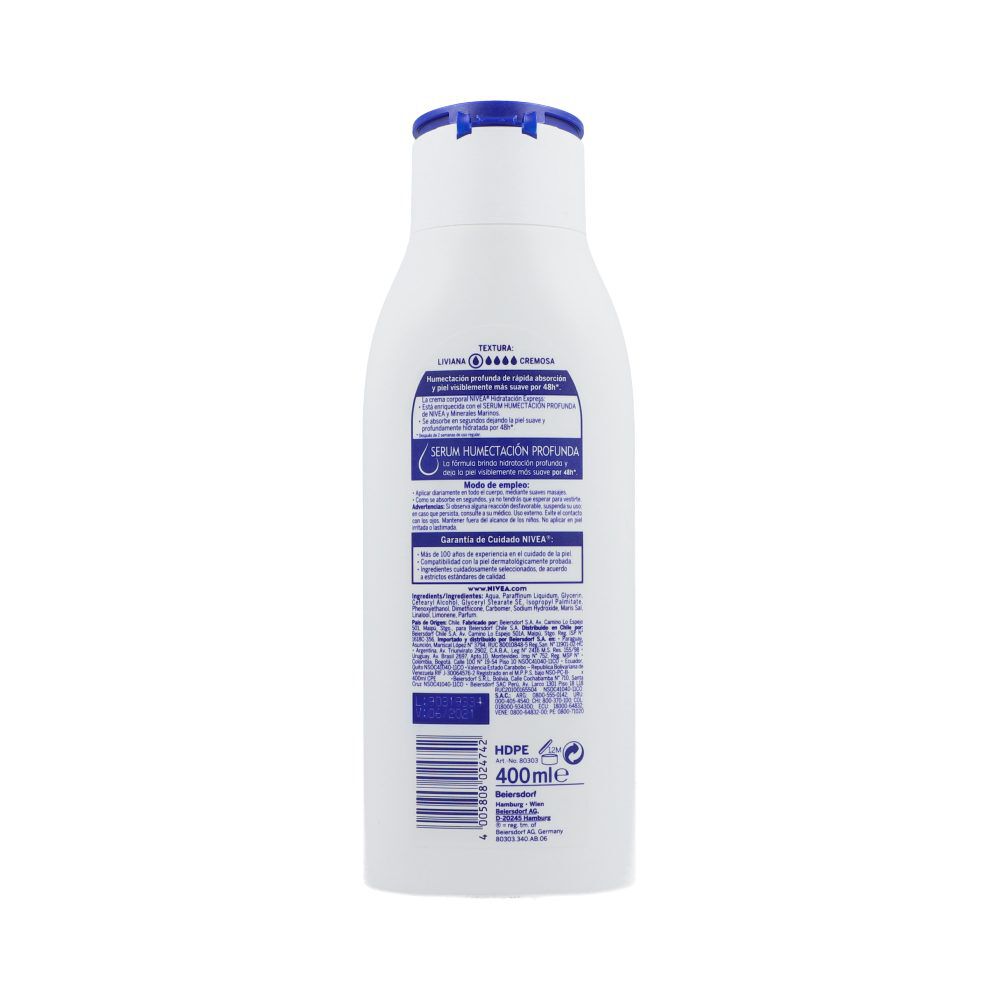 Crema-Corporal-Express-Hidratación-Nivea-Frasco-X-400Ml-48H-Piel-Normal-imagen-2