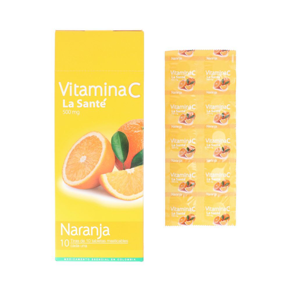 Vitamina-C-La-Santé-500Mg-Blister-X-10---Tabletas-Masticables-Sabor-A-Naranja-imagen
