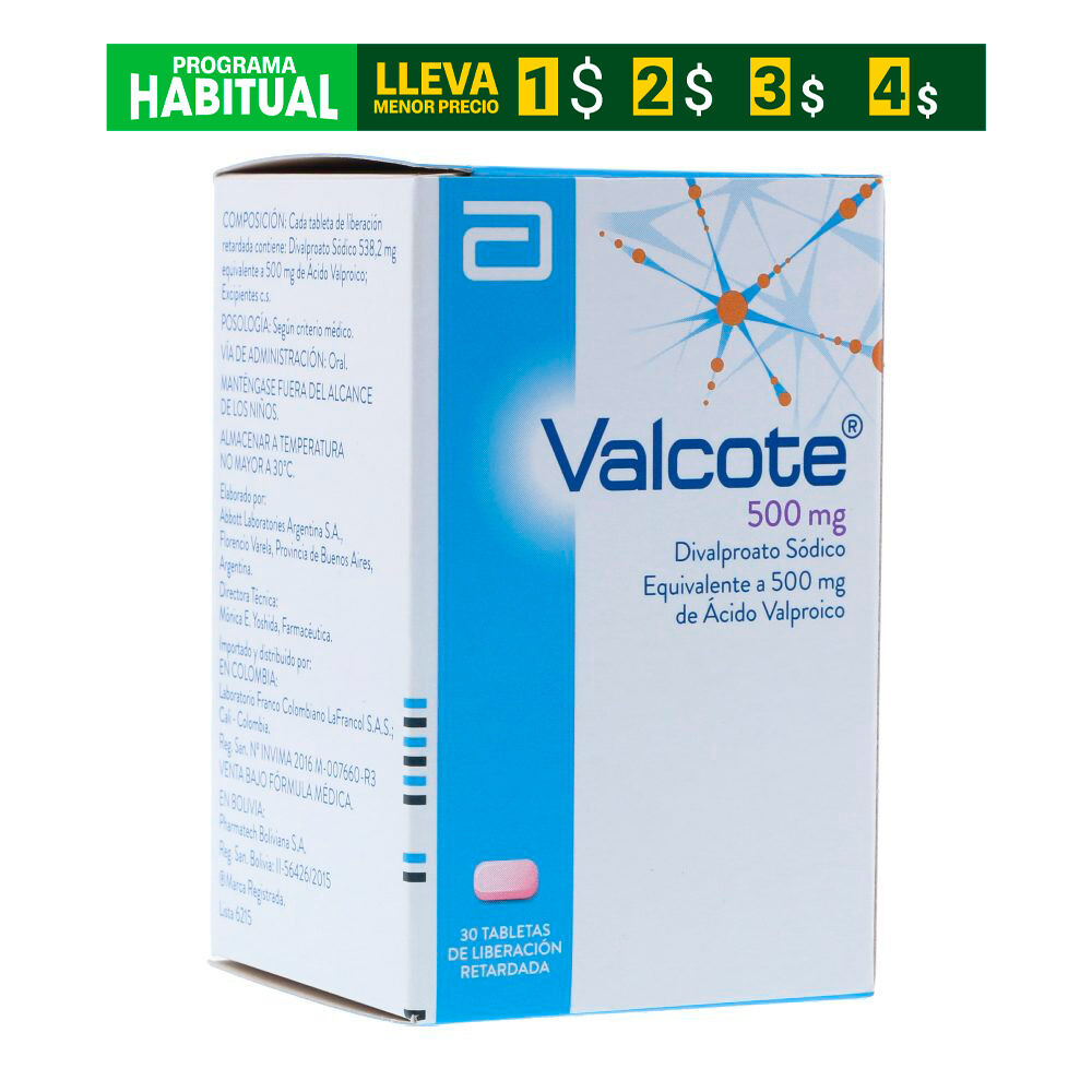 Valcote-Tabletas-De-Liberaci&oacute;n-Retardada-500Mg-Frasco-X-30-imagen