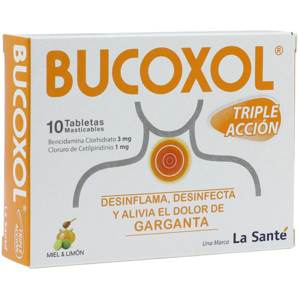 Bucoxol-Tabletas-Masticables-Triple-Acción-Sabor-a-Miel-y-Limón-(3+1)Mg-Caja-X-10-imagen