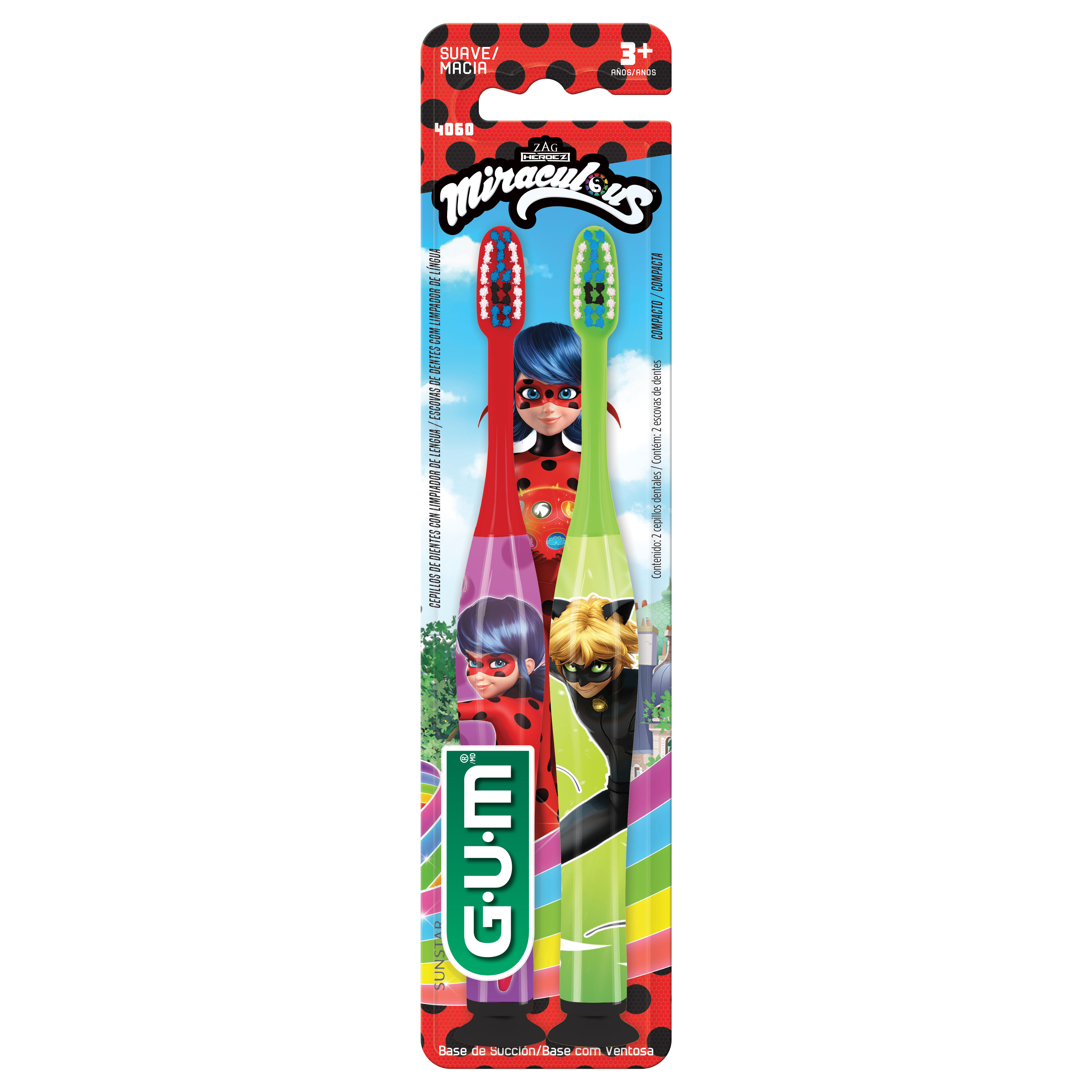 Cepillo Dental Suave Ninos Miraculous Ladybug Zag Heroez Blister X 2 Gum