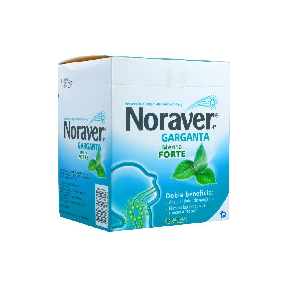 Noraver-P Garganta Tabletas Masticables Sabor A Menta Forte Doble Beneficio Blister X 6