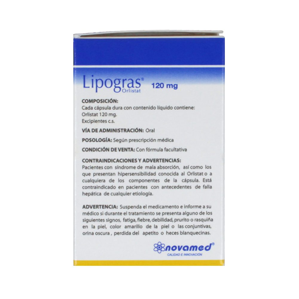 Lipogras Orlistat Cápsulas Duras Con Contenido Líquido 120Mg Caja X 30