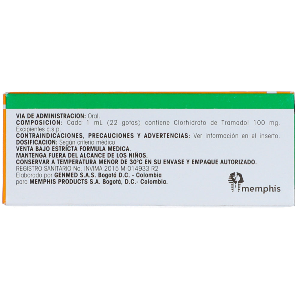 Tramadol Solución Oral 100Mg/Ml(10%) Memphis Frasco X 10Ml Los