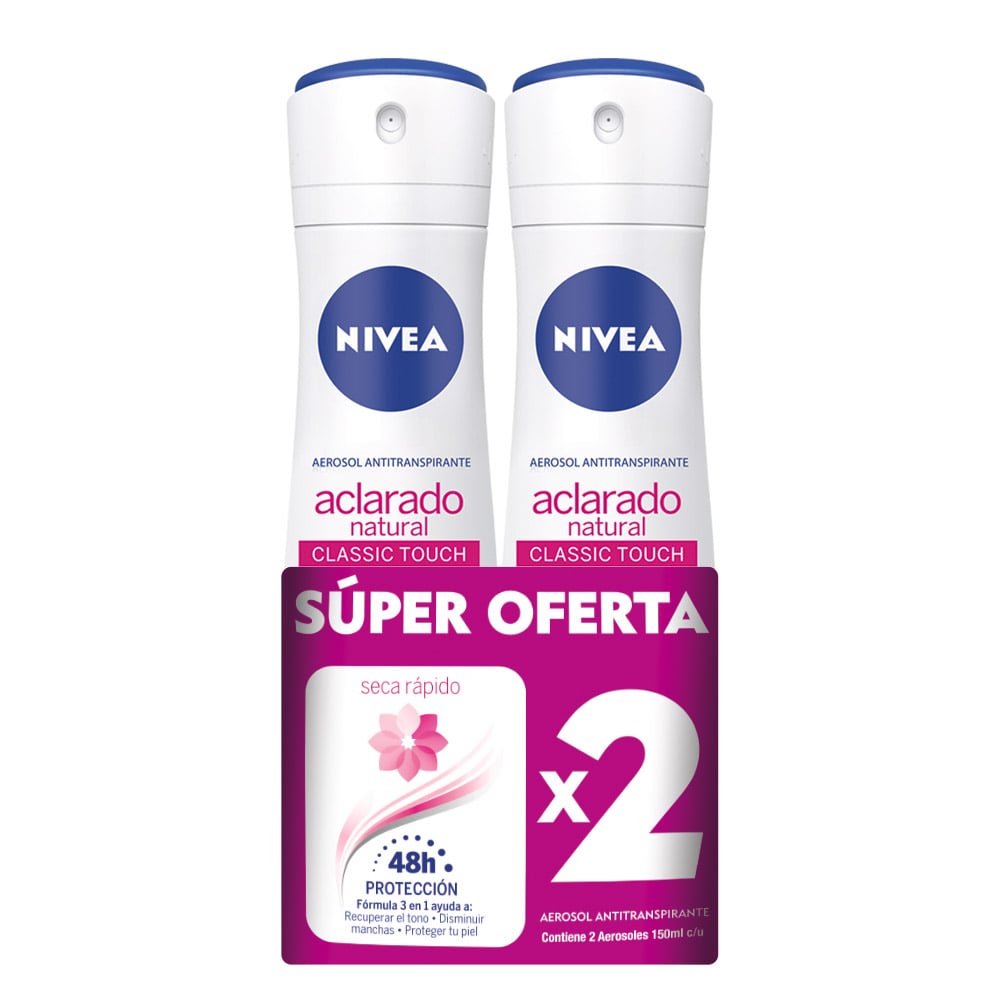 Desodorante Aclarado Natural Nivea Classic Touch 48H Paquete X 2 Frasco