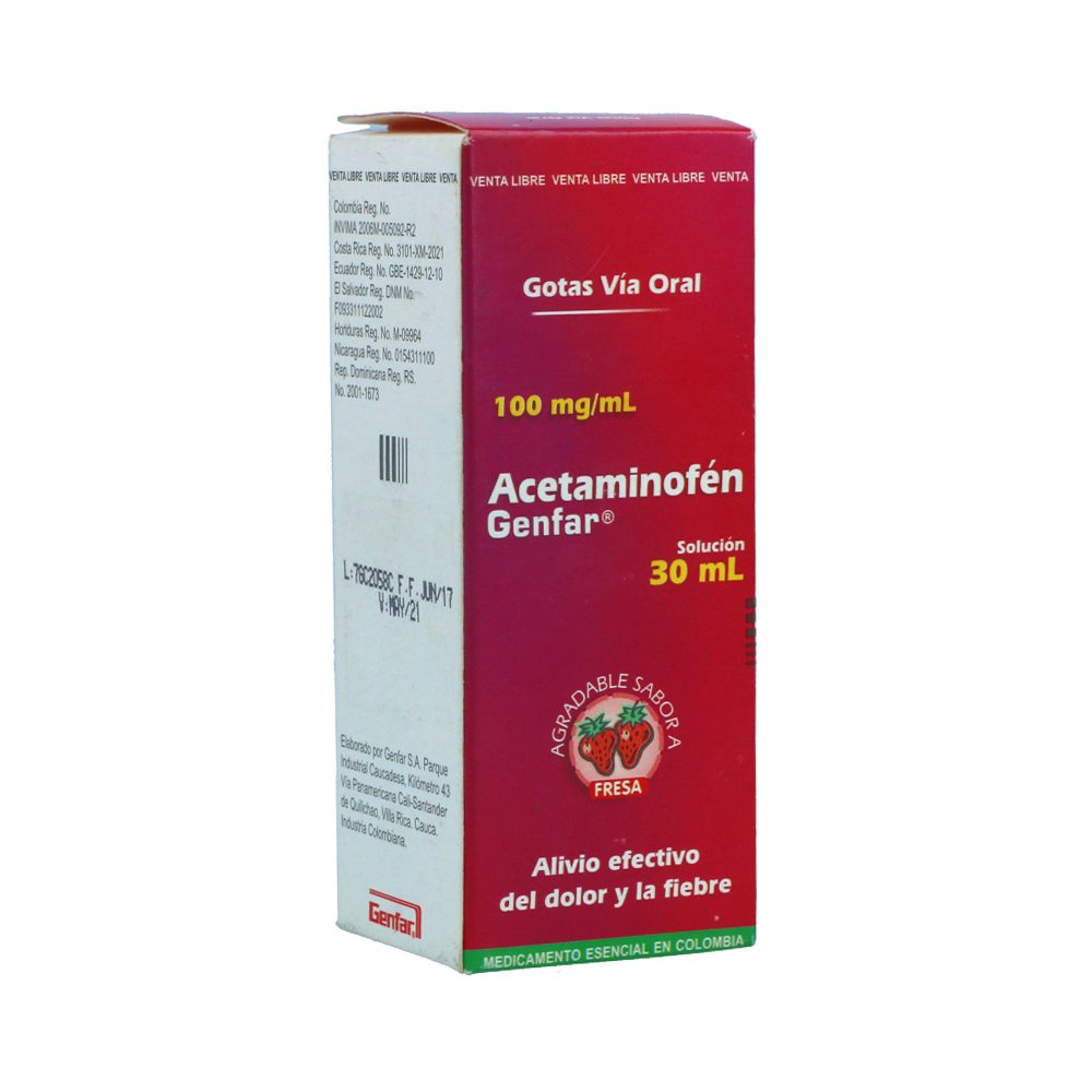 Acetaminofén gotas Genfar Frutos + Rojos Los expertos en ahorro Cruz