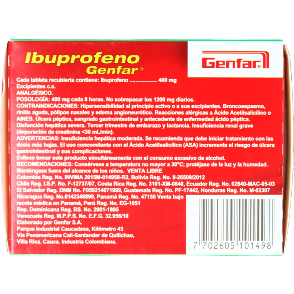 Ibuprofeno Genfar 400Mg Blister X 10 Tabletas Los expertos en ahorro