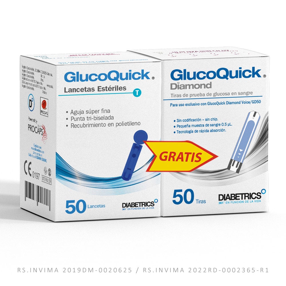 Tiras X50 Gratis Lancetas X50 Ref Diamond Paquete Glucoquick